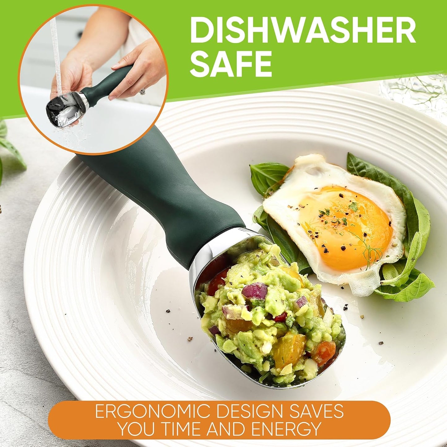 Spring Chef Ice Cream Scoop - Heavy Duty Soft Grip Handle for Cookie Dough & Gelato | Pine Green