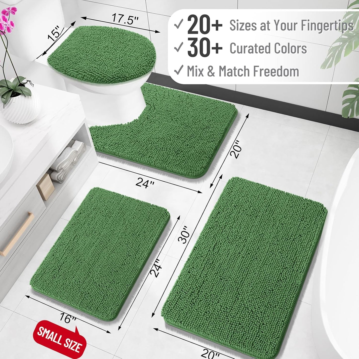 OLANLY Large Chenille Bath Rugs - Extra Soft & Absorbent | Quick-Dry Rubber Backing, Olive Green 47x32