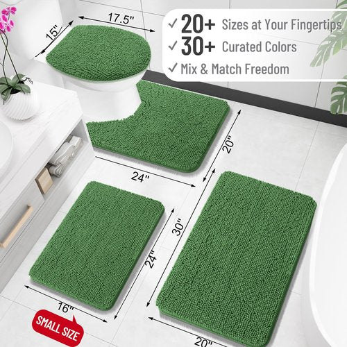 OLANLY Bathroom Rugs 47x32, Extra Soft Absorbent Chenille Bath Rugs, Rubber Backing Quick Dry, Machine Washable Bath Mats for Bathroom Floor, Tub and Shower, Home Decor Accessories, Olive Green