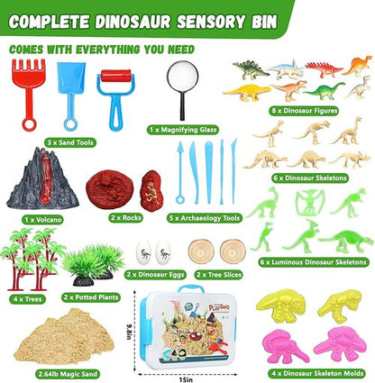 Dinosaur Sensory Bin - Engaging Magic Sand Kit with Dino Figures & Tools | Perfect Gift for Kids 3+