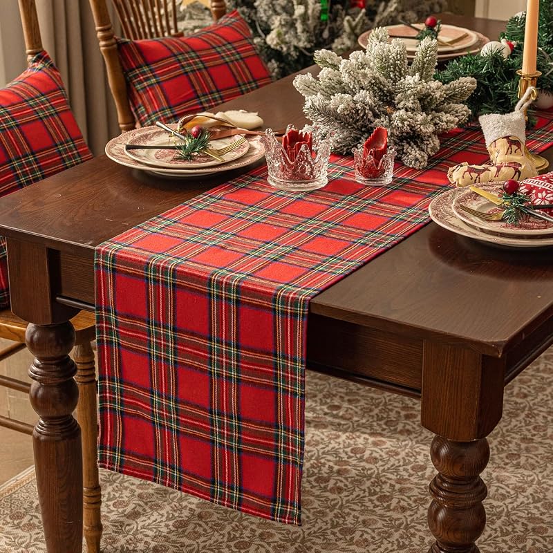 Softalker Christmas Checkered Tartan Table Runner Red 13 x 90 Inch - Variation: Red Plaid+13 x 90"