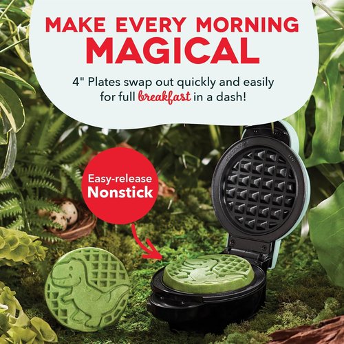 Dash MultiMaker® Mini System - Compact Waffle Maker with Removable Griddle Plates - Aqua, 6 Plates