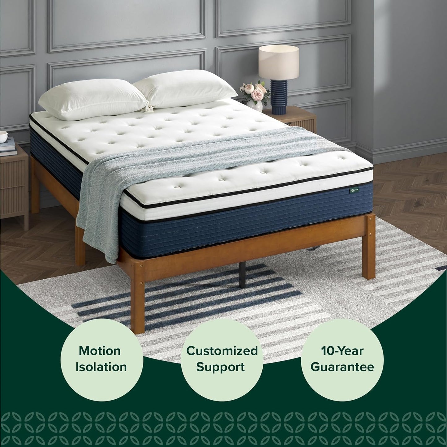 ZINUS 12 Inch Comfort Support Hybrid Mattress - Queen Size, Medium Plush, Fiberglass Free, Motion Isolation