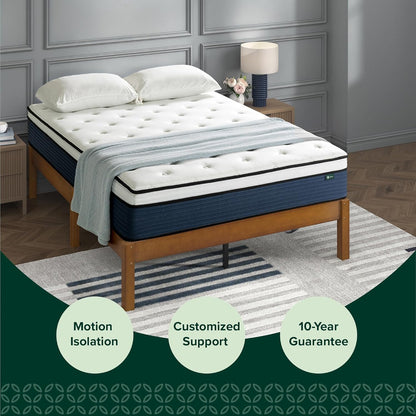 ZINUS 12 Inch Comfort Support Hybrid Mattress - Queen Size, Medium Plush, Fiberglass Free, Motion Isolation