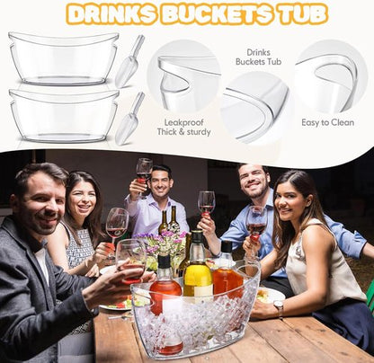 4 Pcs Ice Bucket for Parties Clear Bar Supplies 5.5 Liter Acrylic Champagne Bucket with 4 Ice Scoop Wine Tub for Champagne Beer Beverage Sparkling Cocktails