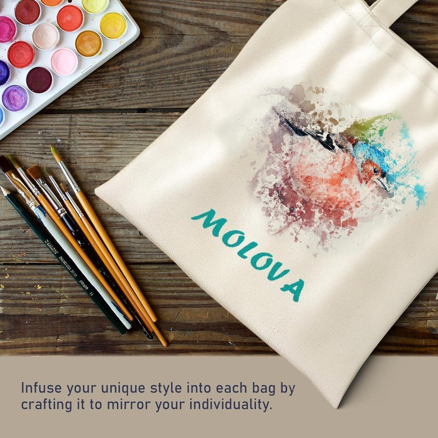MOLOVA Premium Canvas Reusable Tote Bags - Eco-Friendly Gift Bags for Work & Shopping | 1-200 Pack Available