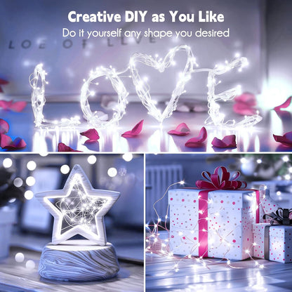 Minetom 100 LEDs Fairy Lights - 33 Ft Waterproof Starry String Lights on Silver Wire | Pure White for Weddings & Parties