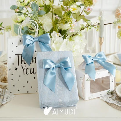 AIMUDI Satin Bows - Dusty Blue 5.5" Premade Ribbon Bows for Gift Wrapping | 24 Pack for Events & Crafts