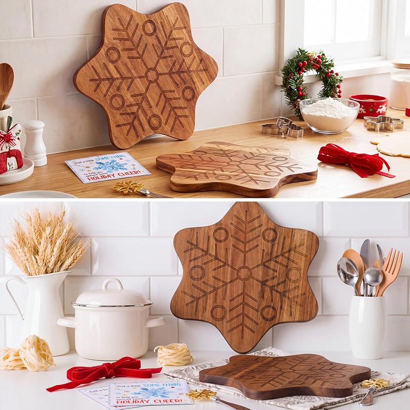 Christmas Snowflake Cutting Board & Spreader Gift Set (6 Sets) — Acacia Wood
