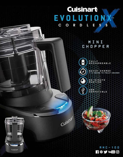 Cuisinart Mini Food Processor - Electric Chopper for Vegetables & Meats | 4 Cup, Black, RMC-100