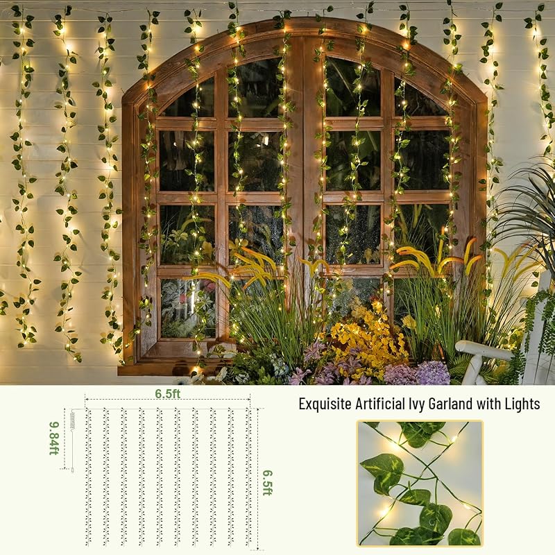 JMEXSUSS Pothos Curtain Lights with 200 LEDs, 6.5ft x 6.5ft USB Vine Lights - Variation: Pothos+6.5x6.5ft
