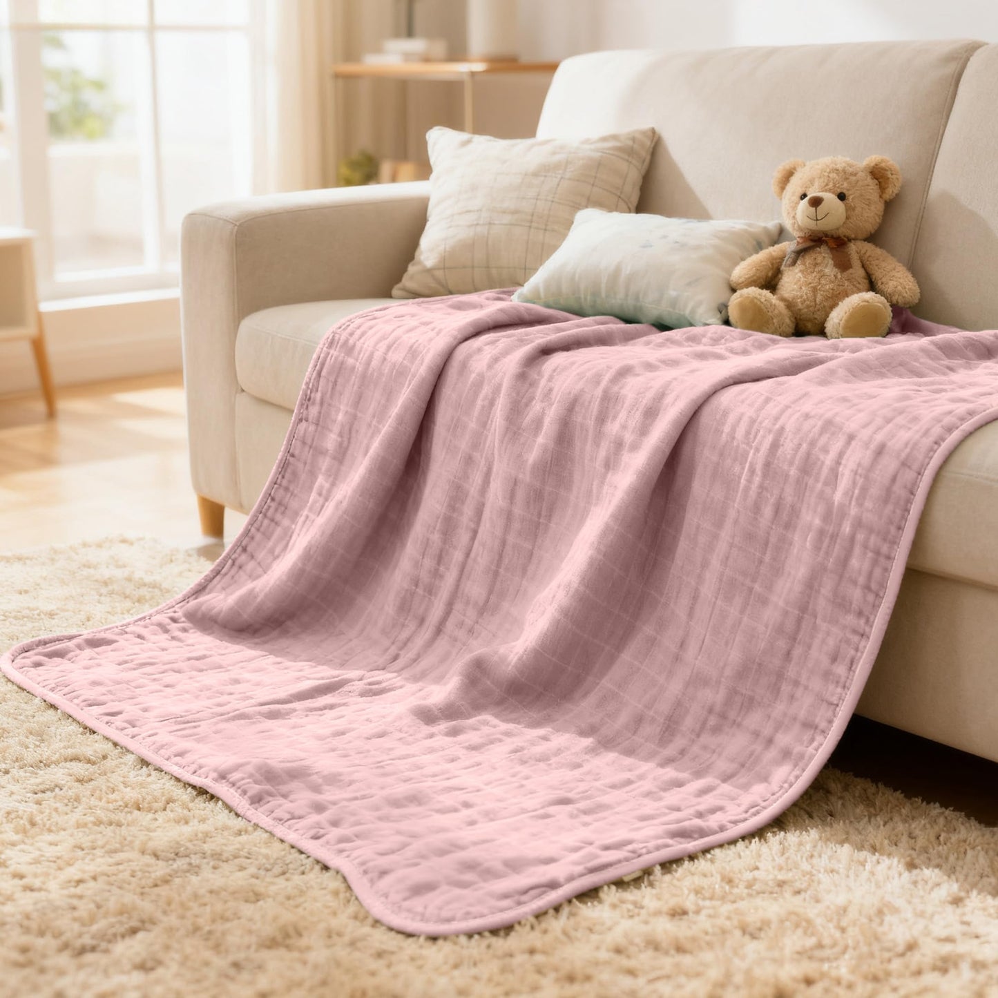 ZPECC Muslin Baby Blanket Thicker, 30x40 Organic Cotton Newborn Receiving Quilt Hypoallergenic for Baby Essentials Swaddle Crib Stroller, Pink