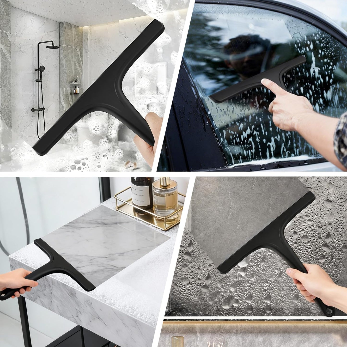 Silicone Shower Squeegee - Effortlessly Remove Water Spots from Glass & Tiles | 10 Inch, Black