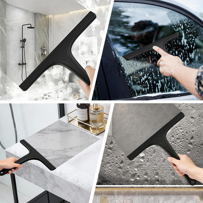 Silicone Shower Squeegee - Effortlessly Remove Water Spots from Glass & Tiles | 10 Inch, Black