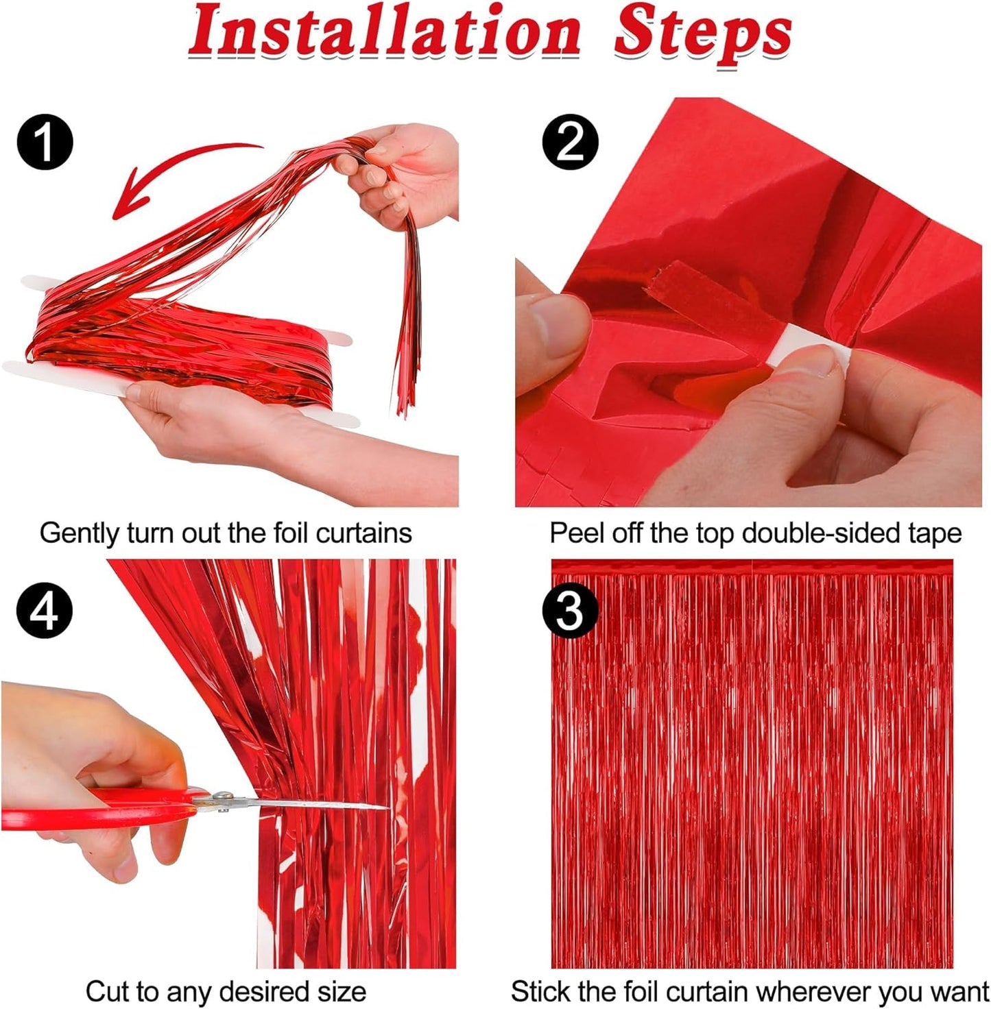 Regine Switzerland Red Backdrop - 4 Pack Metallic Foil Fringe Curtains | 3.28 FT x 7.05 FT Party Decor