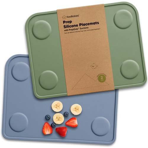 KeaBabies 2pk Silicone Placemats for Toddlers, Kids - 12x9 Non Slip Suction Baby Silicone Placemat for Restaurants, Dining Table,Travel, Easy to Clean, Food Grade/BPA-Free,Small Baby Table Mat(Slate)