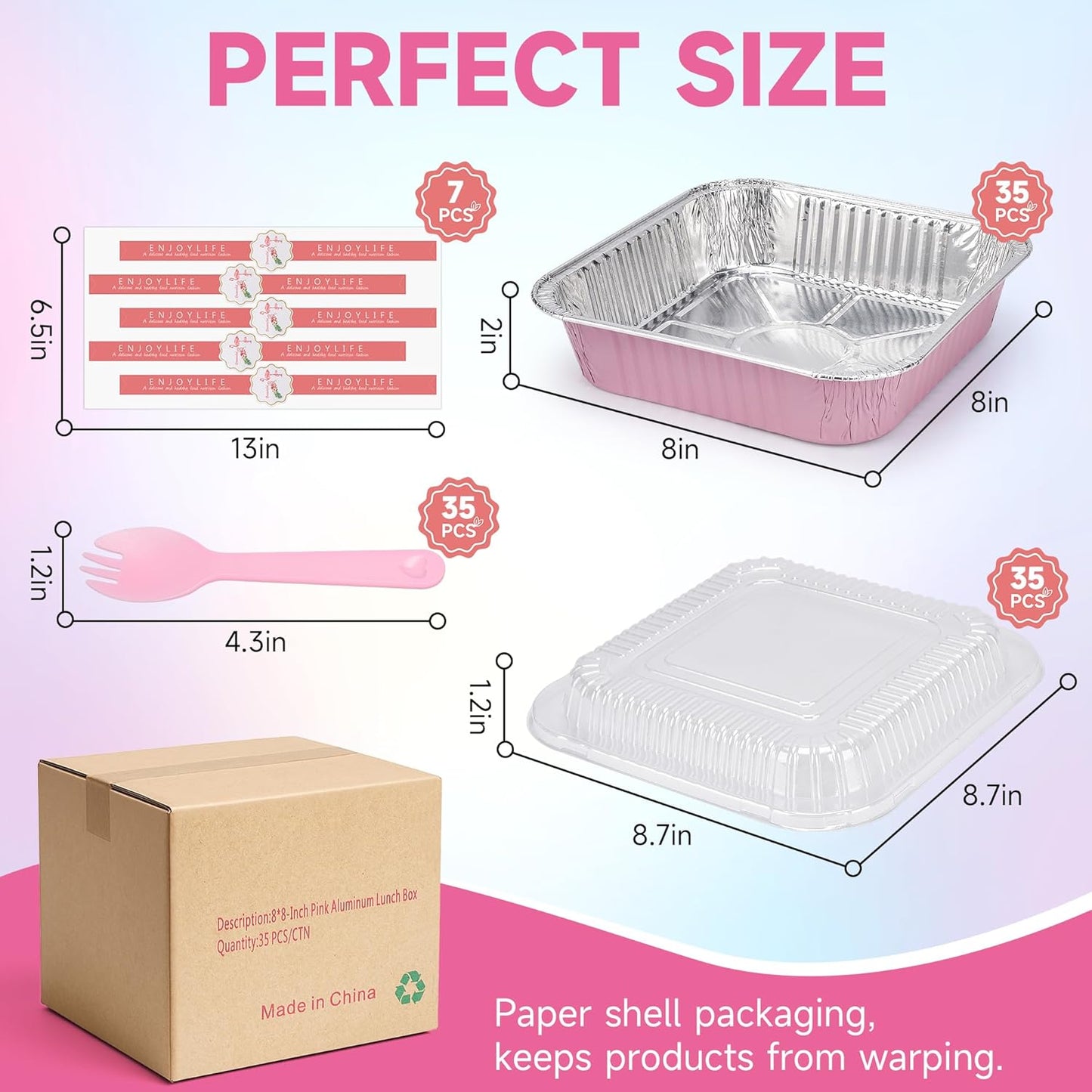 Regine Switzerland 35-Pack Pink 8x8 Inch Disposable Aluminum Foil Pans - Eco-Friendly Baking Trays with Lids & Stickers