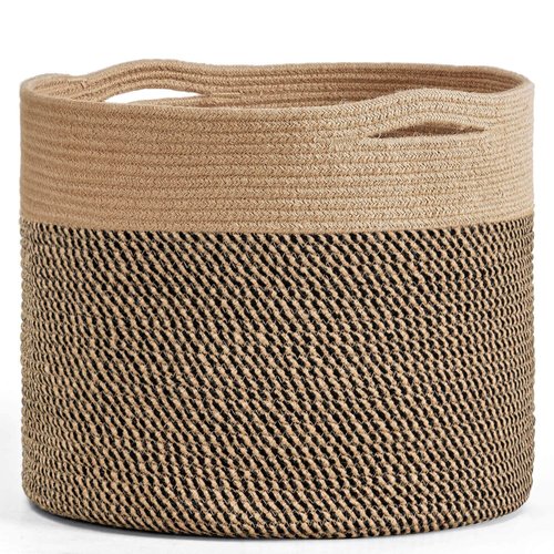 Goodpick Large Cotton Rope Basket - 15.8"x15.8"x13.8" | Stylish Wicker Storage for Blankets & Toys