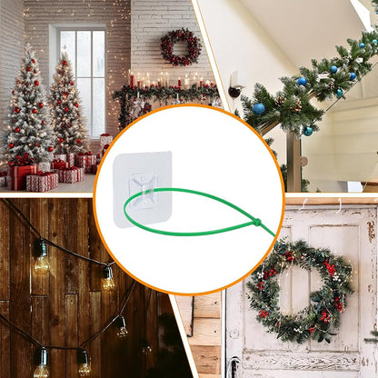 Green 50 Pcs Transparent Zip Tie Mounts & 50 Green Cable Ties for Christmas Garlands