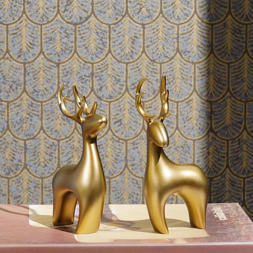 Braxio Deer Statue | Elegant Gold Reindeer Sculptures - 2pcs Resin Figurines for Home Decor