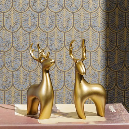 Braxio Deer Statue | Elegant Gold Reindeer Sculptures - 2pcs Resin Figurines for Home Decor