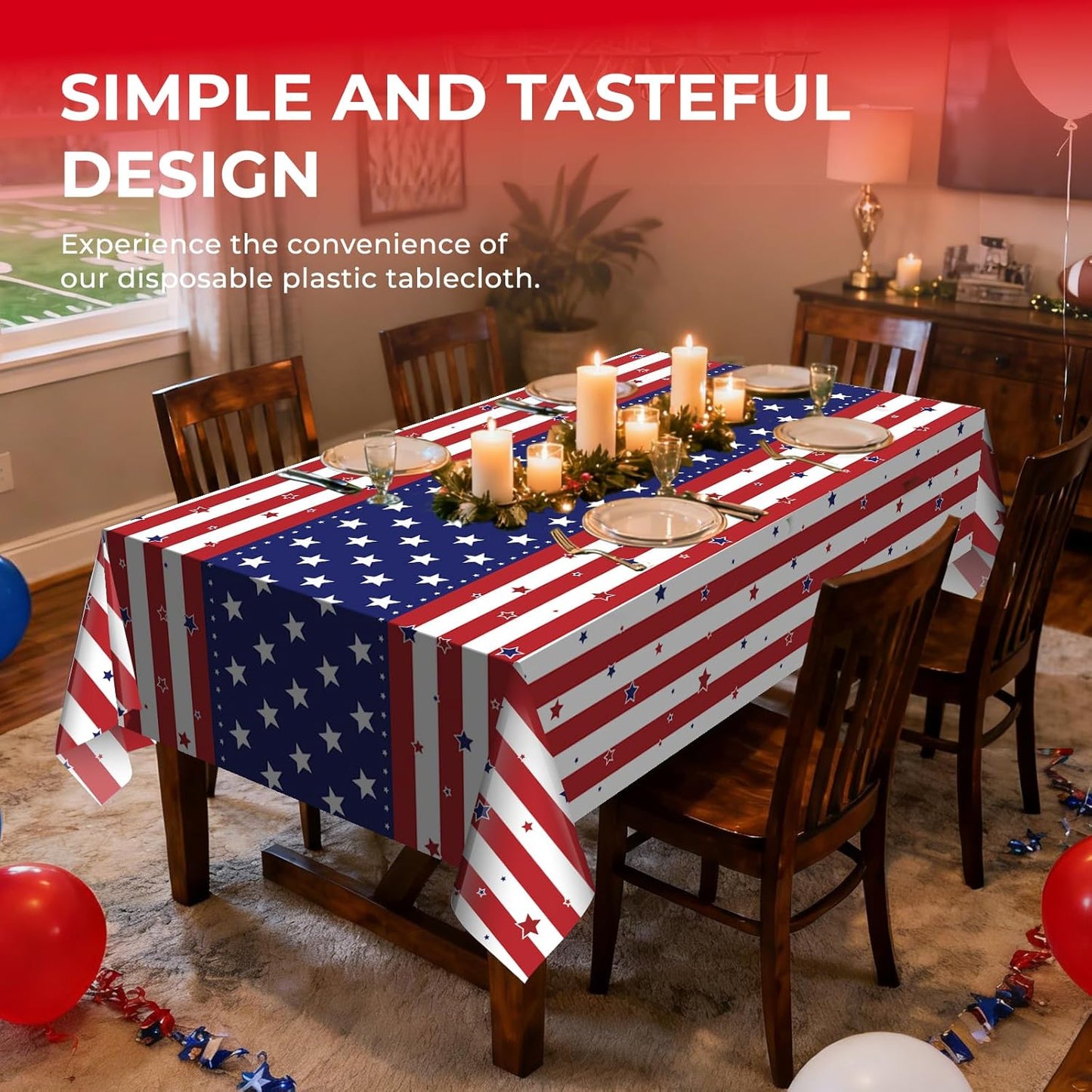 Skiennix 6 Pack Patriotic Disposable Tablecloths - 54" x 108" American Flag Design for Memorial Day Parties