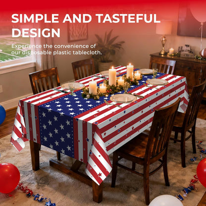 Skiennix 6 Pack Patriotic Disposable Tablecloths - 54" x 108" American Flag Design for Memorial Day Parties