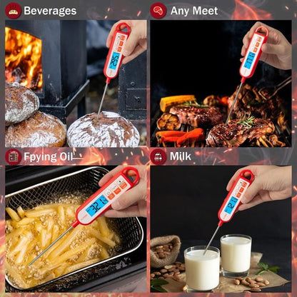 GLVSAE Digital Meat Thermometer - Instant Read in 1-2 Seconds | Waterproof Extended Probe for Cooking & BBQ