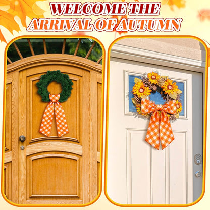 VitalCozy Fall Check Wreath Sash - Elegant Satin Ribbon for Monogrammed Embroidery | Indoor/Outdoor Decor