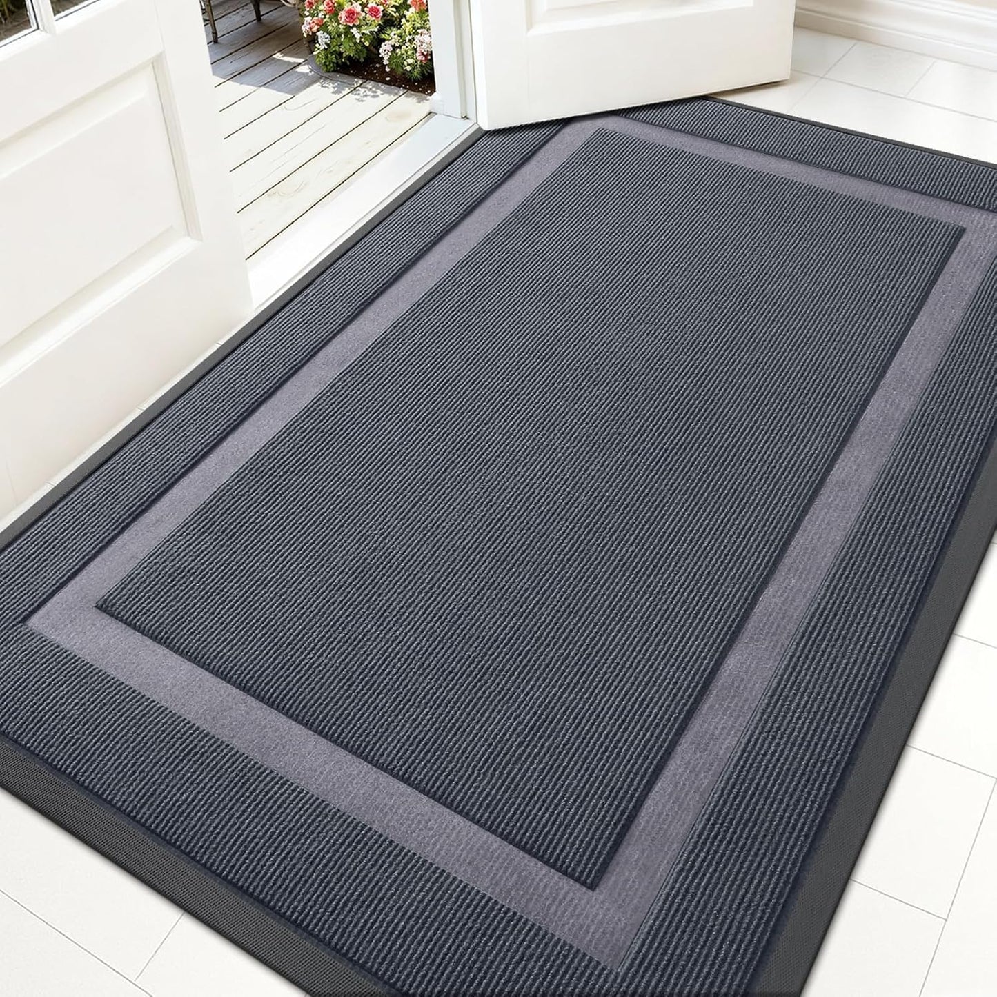OLANLY Waterproof Front Door Mat - All-Season Indoor/Outdoor Doormat | Sturdy Natural Rubber, 59x30, Light Grey