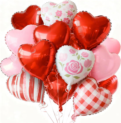 PartyWoo Pink Balloons - 127 Pcs in Various Sizes & Heart Foil Balloons for Valentine's Day Decor