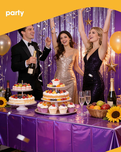Niuara Iridescent Purple Table Cloth - 4 Pack Disposable 54" × 108" Rectangle Covers for Parties & Events