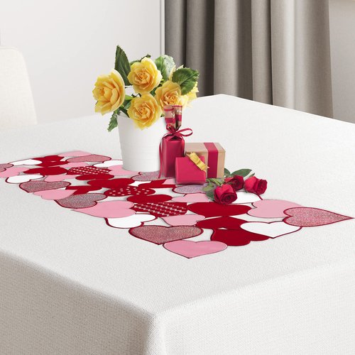 OWENIE Valentine‘s Day Table Runners, 13 x 36 Inch Valentines Table Centerpieces, Embroidered Love Heart Red Table Decorations, Mother's Day or Wedding Table Decor , Washable