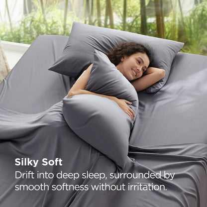 Bedsure Zipper Pillow Cases Standard Size, Cooling Pillow Cases Set of 2, Rayon Derived from Bamboo Cooling Pillowcase for Hot Sleepers, Soft & PureWoven Pillow Covers, Gift, Dark Grey, 20x26 Inches