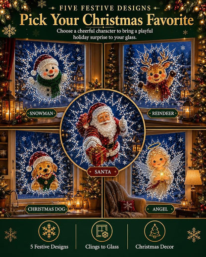 3D Effect Christmas Window Cling Santa - 19.7 x 15.7 Inch Glass Decor