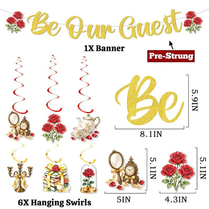 Be Our Guest Gold Glitter Banner - Princess Rose Birthday Decor (Variation: Be Our Guest)
