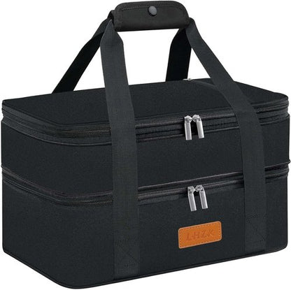LHZK Insulated Casserole Carrier - Expandable Design for Hot or Cold Food | Fits 11 x 15 or 9 x 13 Dishes (Black)