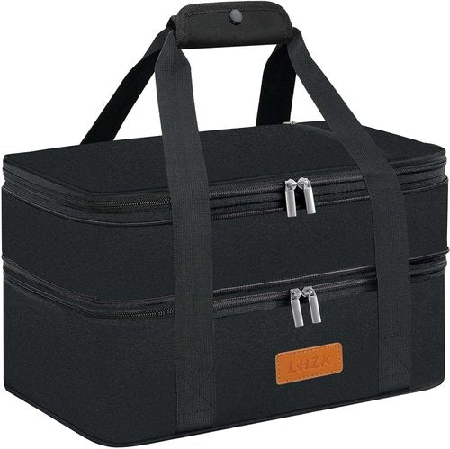 LHZK Insulated Casserole Carrier - Expandable Design for Hot or Cold Food | Fits 11 x 15 or 9 x 13 Dishes (Black)