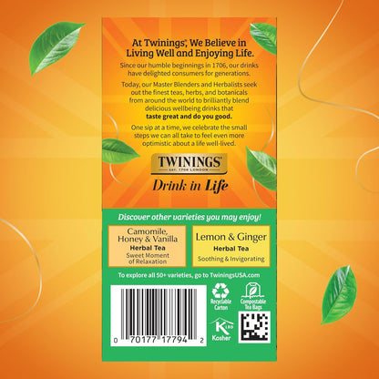 Twinings Decaffeinated Green Tea - Individually Wrapped Bags, Smooth Flavor & Enticing Aroma | 20 Count