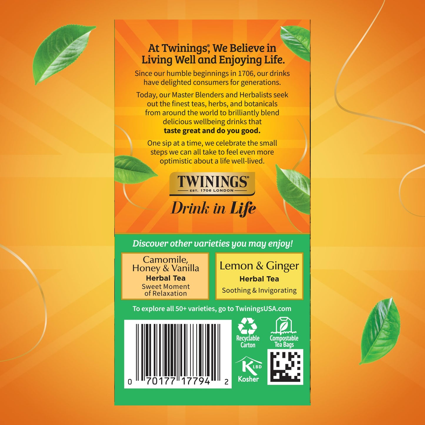 Twinings Decaffeinated Green Tea Individually Wrapped Bags, 20 Count (Pack of 6), Smooth Flavour, Enticing Aroma, Enjoy Hot or Iced, 120 Teabags