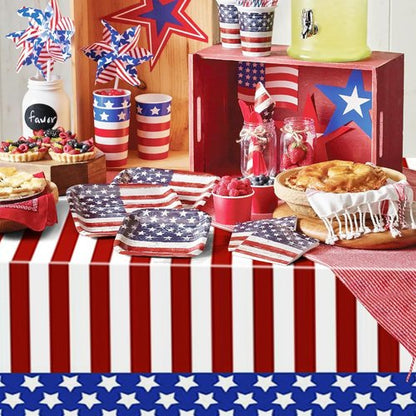 American Flag Tablecloths by [Brand Name] - 3 Pack 54x108 Inch Disposable Rectangle Covers for Patriotic Celebrations