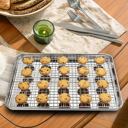 Wildone Baking Sheet Set - Stainless Steel Cookie Pans with Cooling Racks | 18 x 13 Inch, Non-Toxic & Easy Clean