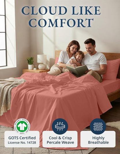 LANE LINEN Twin XL Organic Cotton Sheets Set - Ultra Soft 3-Piece Percale Bedding, Fits Mattresses Up to 15" Deep | Rose Dawn