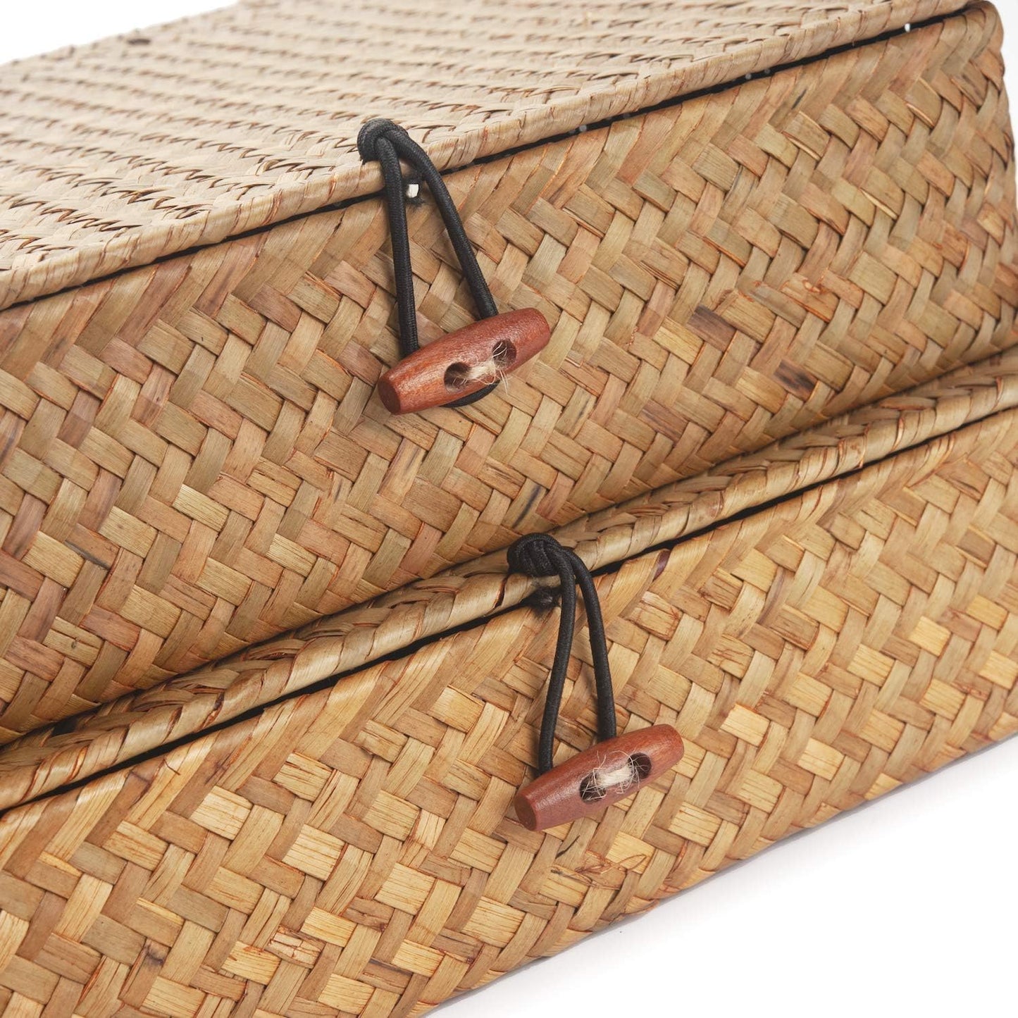 Seagrass Storage Baskets - Decorative Wicker Baskets with Lid for Organized Shelving | Shallow Design