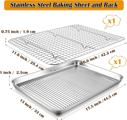P&P CHEF Stainless Steel Baking Oven Pan - Versatile Sheet Tray with Cooling Rack | 17.5 x 13 x 1 Inch