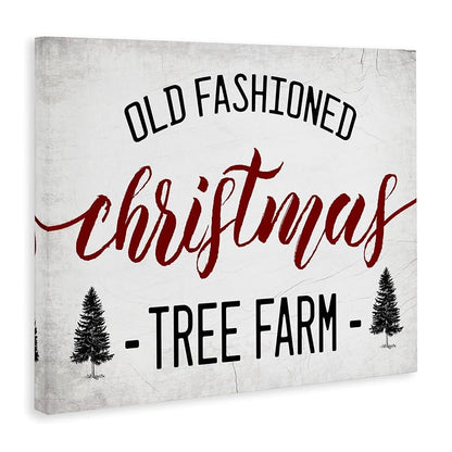 Red Wrapped Canvas 40" x 30" Rustic Christmas Tree Farm Wall Art