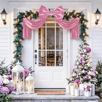 Pink Velvet Christmas Tree Topper Bow - 16x52in, Built-In Shaping, Large Decor Bow