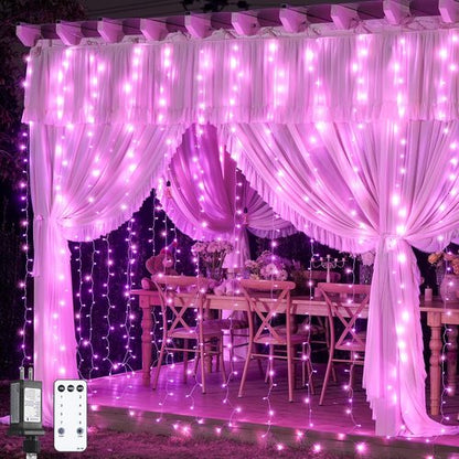 JMEXSUSS 300 LED Curtain Lights - Remote-Controlled Pink String Lights for Bedroom & Party | 9.8x9.8ft Indoor/Outdoor Decor