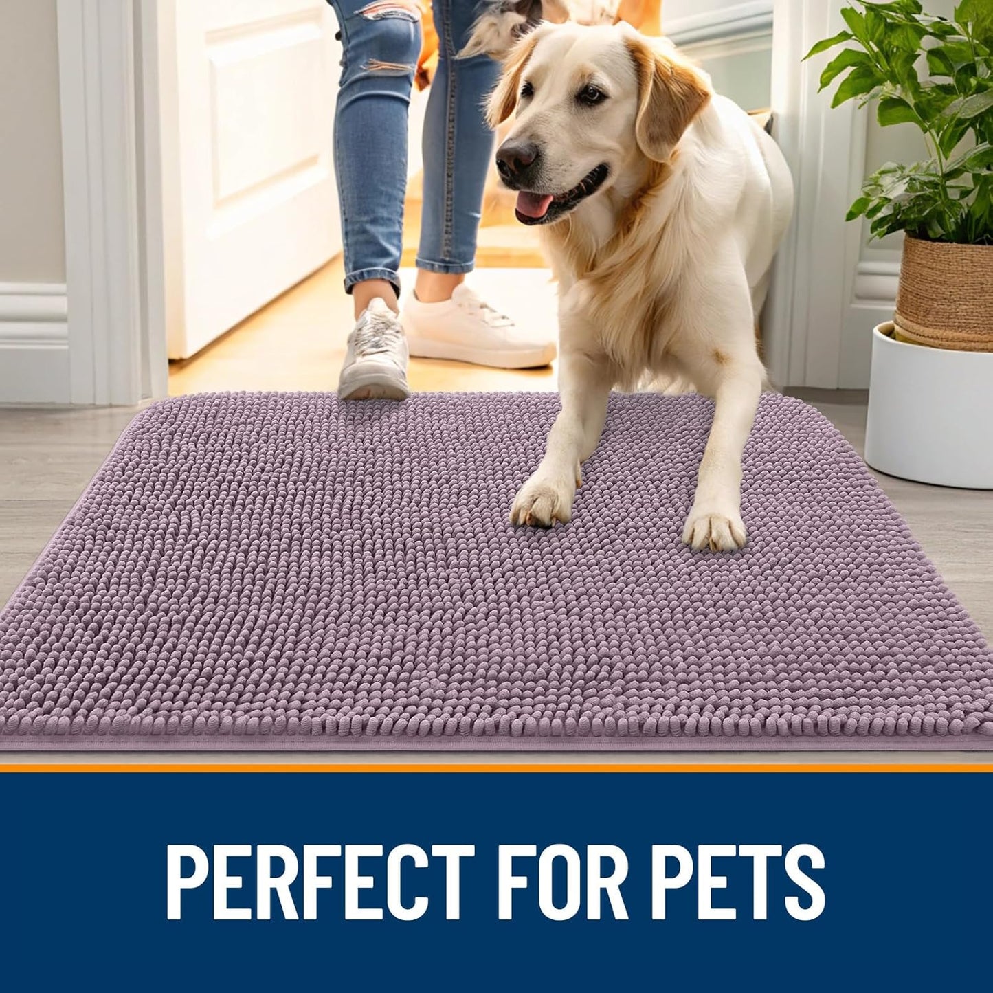 OLANLY Dog Door Mat - Absorbent Non-Slip Chenille Mat for Muddy Paws | 50x30 Deep Plum, Quick Dry