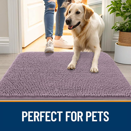 OLANLY Dog Door Mat - Absorbent Non-Slip Chenille Mat for Muddy Paws | 50x30 Deep Plum, Quick Dry